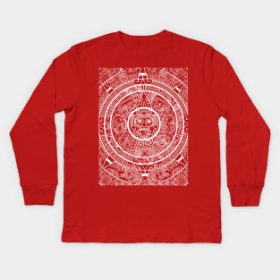 Aztec Calendar - white design Kids Long Sleeve T-Shirt